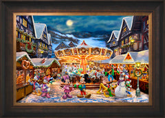 Disney Mickey and Minnie Christmas Market Wall Art By Thomas Kinkade Studios - 18" x 27" SN Canvas Estate Bronze Frame