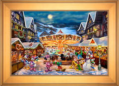 Disney Mickey and Minnie Christmas Market Wall Art By Thomas Kinkade Studios - 18" x 27" SN Canvas Gallery Gold Frame