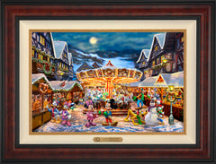 Disney Mickey and Minnie Christmas Market Wall Art By Thomas Kinkade Studios - 18" x 27" EE Canvas Burl Frame