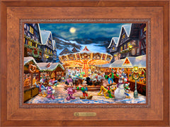 Disney Mickey and Minnie Christmas Market Wall Art By Thomas Kinkade Studios - 18" x 27" EE Canvas Rustic Andalucian Frame