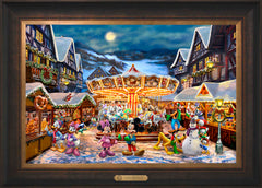 Disney Mickey and Minnie Christmas Market Wall Art By Thomas Kinkade Studios - 18" x 27" EE Canvas Estate Bronze Frame