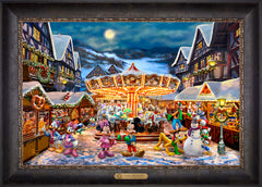 Disney Mickey and Minnie Christmas Market Wall Art By Thomas Kinkade Studios - 18" x 27" EE Canvas Cabernet Frame