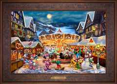 Disney Mickey and Minnie Christmas Market Wall Art By Thomas Kinkade Studios - 18" x 27" EE Canvas Gallery Bronze Frame