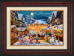 Disney Mickey and Minnie Christmas Market Wall Art By Thomas Kinkade Studios - 18" x 27" Canvas Burl Frame