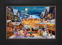 Disney Mickey and Minnie Christmas Market Wall Art By Thomas Kinkade Studios - 18" x 27" Canvas City Black Frame