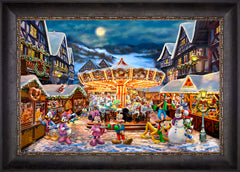 Disney Mickey and Minnie Christmas Market Wall Art By Thomas Kinkade Studios - 18" x 27" Canvas Cabernet Frame