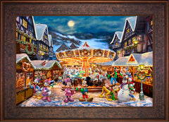 Disney Mickey and Minnie Christmas Market Wall Art By Thomas Kinkade Studios - 18" x 27" Canvas Gallery Bronze Frame