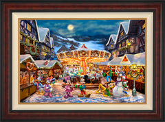 Disney Mickey and Minnie Christmas Market Wall Art By Thomas Kinkade Studios - 24" x 36" SN Canvas Burl Frame