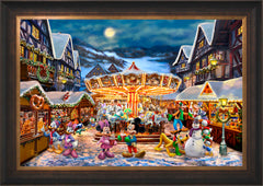 Disney Mickey and Minnie Christmas Market Wall Art By Thomas Kinkade Studios - 24" x 36" SN Canvas Estate Bronze Frame