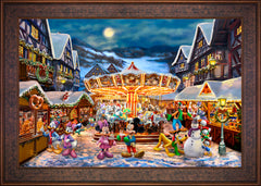 Disney Mickey and Minnie Christmas Market Wall Art By Thomas Kinkade Studios - 24" x 36" SN Canvas Gallery Bronze Frame