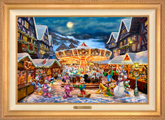 Disney Mickey and Minnie Christmas Market Wall Art By Thomas Kinkade Studios - 24" x 36" EE Canvas Antique Gold Frame