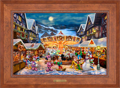 Disney Mickey and Minnie Christmas Market Wall Art By Thomas Kinkade Studios - 24" x 36" EE Canvas Rustic Andalucian Frame