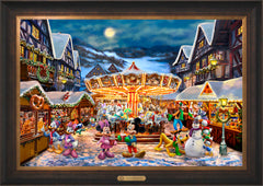 Disney Mickey and Minnie Christmas Market Wall Art By Thomas Kinkade Studios - 24" x 36" EE Canvas Estate Bronze Frame