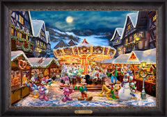 Disney Mickey and Minnie Christmas Market Wall Art By Thomas Kinkade Studios - 24" x 36" EE Canvas Cabernet Frame