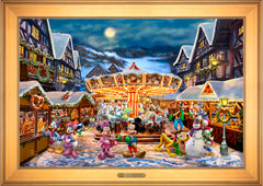 Disney Mickey and Minnie Christmas Market Wall Art By Thomas Kinkade Studios - 24" x 36" EE Canvas Gallery Gold Frame