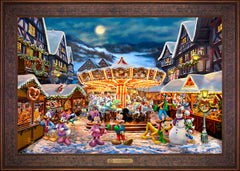 Disney Mickey and Minnie Christmas Market Wall Art By Thomas Kinkade Studios - 24" x 36" EE Canvas Gallery Bronze Frame