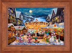 Disney Mickey and Minnie Christmas Market Wall Art By Thomas Kinkade Studios - 24" x 36" Canvas Rustic Andalucian Frame