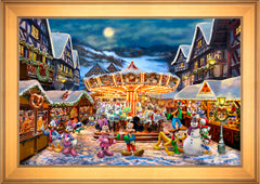 Disney Mickey and Minnie Christmas Market Wall Art By Thomas Kinkade Studios - 24" x 36" Canvas Gallery Gold Frame