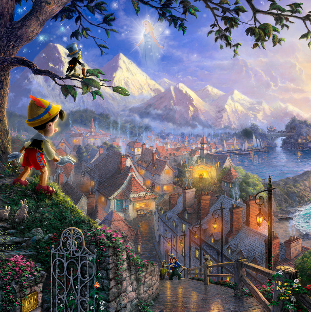 Disney Pinocchio Wishes Upon A Star Wall Art by Thomas Kinkade Studios Canvas Gallery Wrap 14