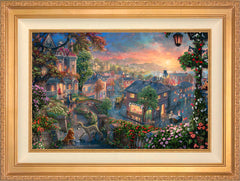 Disney Lady and the Tramp Wall Art by Thomas Kinkade Studios Standard Number Canvas 18" x 27" Antique Gold