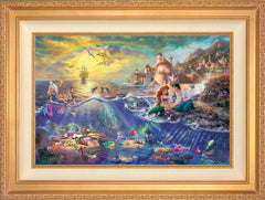Disney The Little Mermaid Wall Art by Thomas Kinkade Studios Jewel Edition Canvas 18" x 27" Antique Gold