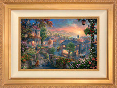 Disney Lady and the Tramp Wall Art by Thomas Kinkade Studios Standard Number Canvas 12" x 18" Antique Gold