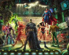 The Justice League Wall Art by Thomas Kinkade Studios Canvas Gallery Wrap 8" x 10" Unframed