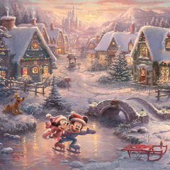 Disney Mickey and Minnie - Sweetheart Holiday Wall Art by Thomas Kinkade Studios Canvas Gallery Wrap 14" x 14" Unframed