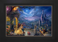 Disney Beauty and the Beast Dancing in the Moonlight Wall Art by Thomas Kinkade Studios Standard Number Canvas 18" x 27" Modern Black