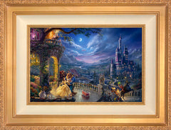 Disney Beauty and the Beast Dancing in the Moonlight Wall Art by Thomas Kinkade Studios Standard Number Canvas 12" x 18" Antique Gold