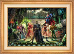 The Justice League Wall Art by Thomas Kinkade Studios Standard Number Canvas 24" x 36" Antique Gold