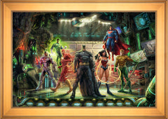 The Justice League Wall Art by Thomas Kinkade Studios Standard Number Canvas 24" x 36" Gallery Gold
