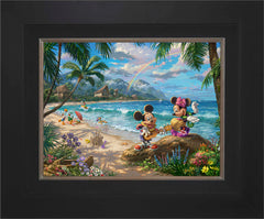 Disney Mickey and Minnie in Hawaii Wall Art by Thomas Kinkade Studios Standard Number Canvas 12" x 16" Modern Black