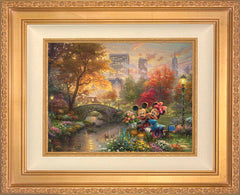 Disney Mickey and Minnie - Sweetheart Central Park Wall Art by Thomas Kinkade Studios Standard Number Canvas 12" x 16" Antique Gold