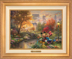 Disney Mickey and Minnie - Sweetheart Central Park Wall Art by Thomas Kinkade Studios Estate Edition Canvas 18" x 24" Antique Gold