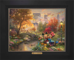 Disney Mickey and Minnie - Sweetheart Central Park Wall Art by Thomas Kinkade Studios Estate Edition Canvas 18" x 24" Modern Black