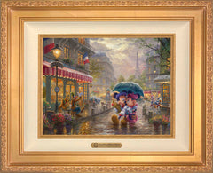 Disney Mickey and Minnie in Paris Wall Art by Thomas Kinkade Studios Estate Edition Canvas 12" x 16" Antique Gold