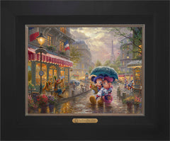 Disney Mickey and Minnie in Paris Wall Art by Thomas Kinkade Studios Estate Edition Canvas 12" x 16" Modern Black