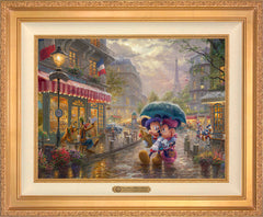 Disney Mickey and Minnie in Paris Wall Art by Thomas Kinkade Studios Estate Edition Canvas 18" x 24" Antique Gold