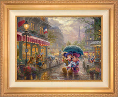 Disney Mickey and Minnie in Paris Wall Art by Thomas Kinkade Studios Standard Number Canvas 18" x 24" Antique Gold
