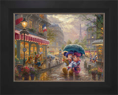 Disney Mickey and Minnie in Paris Wall Art by Thomas Kinkade Studios Standard Number Canvas 18" x 24" Modern Black