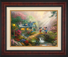 Disney Mickey and Minnie - Sweetheart Bridge Wall Art by Thomas Kinkade Studios Jewel Edition Canvas 18" x 24" Gallery Burl