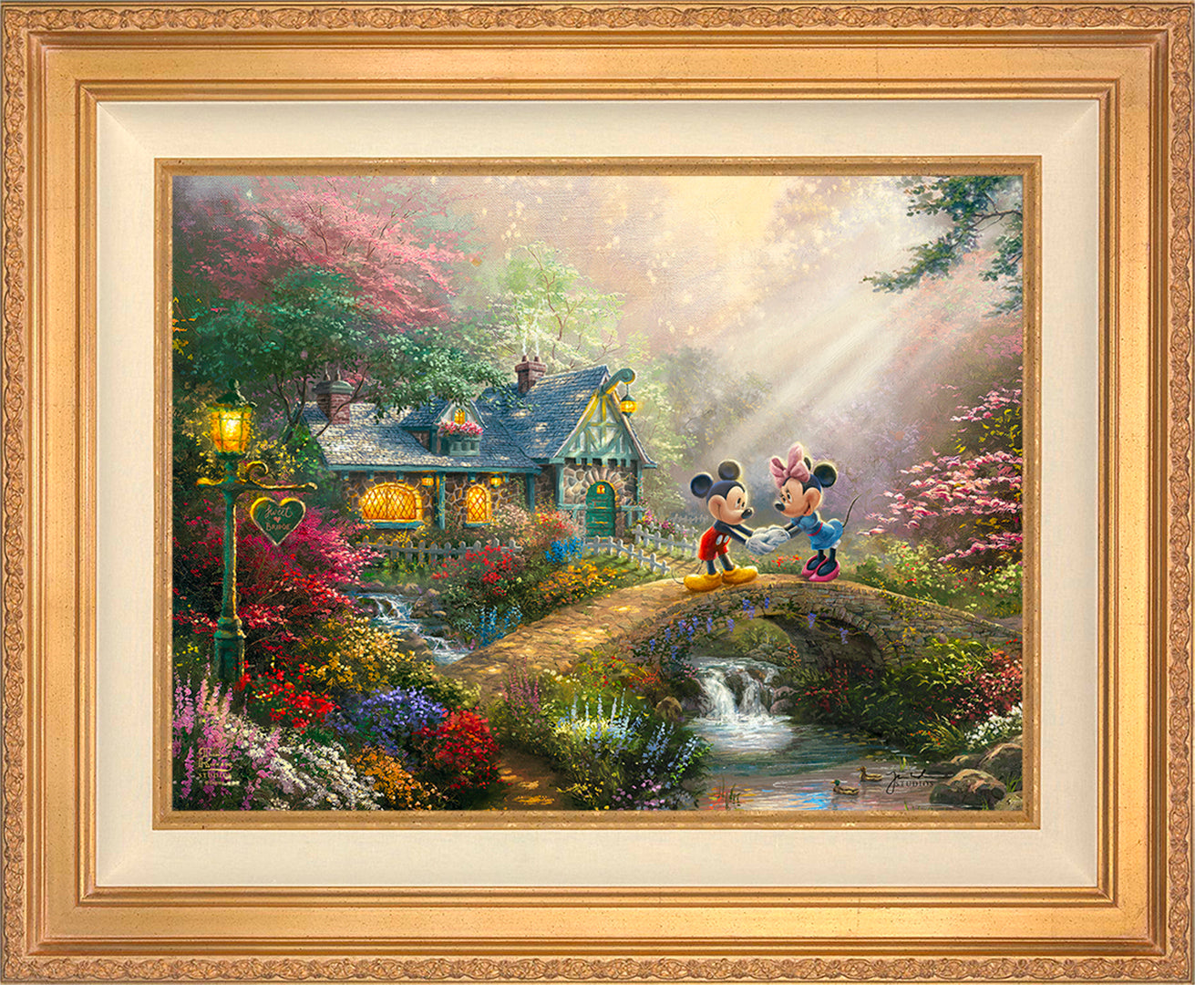 Disney Mickey and Minnie - Sweetheart Bridge Wall Art by Thomas Kinkade Studios Jewel Edition Canvas 18