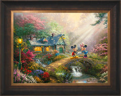 Disney Mickey and Minnie - Sweetheart Bridge Wall Art by Thomas Kinkade Studios Jewel Edition Canvas 18" x 24" Estate Bronze