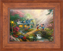 Disney Mickey and Minnie - Sweetheart Bridge Wall Art by Thomas Kinkade Studios Jewel Edition Canvas 18" x 24" Rustic Andalucian