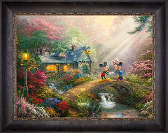 Disney Mickey and Minnie - Sweetheart Bridge Wall Art by Thomas Kinkade Studios Jewel Edition Canvas 18" x 24" Cabernet