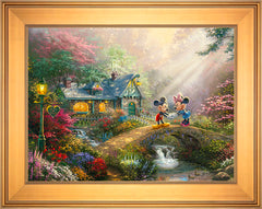 Disney Mickey and Minnie - Sweetheart Bridge Wall Art by Thomas Kinkade Studios Jewel Edition Canvas 18" x 24" Gallery Gold