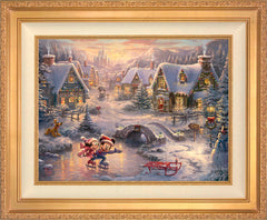 Disney Mickey and Minnie - Sweetheart Holiday Wall Art by Thomas Kinkade Studios Jewel Edition Canvas 18" x 24" Antique Gold