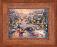 Disney Mickey and Minnie - Sweetheart Holiday Wall Art by Thomas Kinkade Studios Jewel Edition Canvas 18" x 24" Rustic Andalucian