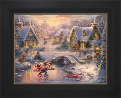 Disney Mickey and Minnie - Sweetheart Holiday Wall Art by Thomas Kinkade Studios Jewel Edition Canvas 18" x 24" Modern Black